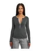 Deep V Slim L\S Wmn Tops T-shirts & Tops Long-sleeved Grey G-Star RAW