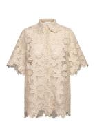 Ari Guipure Lace Shirt Tops Shirts Short-sleeved Cream Malina