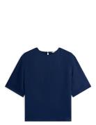 Sateen C-Neck Relaxed T-Shirt Tops T-shirts & Tops Short-sleeved Navy ...