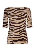 Zebra-Print Stretch Cotton Boatneck Tee Tops T-shirts & Tops Short-sle...