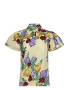 Flowered Cotton Top Tops Blouses Short-sleeved Cream Stella Nova