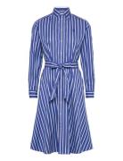 Belted Wide-Stripe Cotton Shirtdress Polvipituinen Mekko Blue Polo Ral...