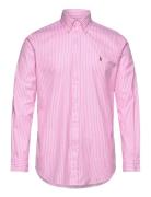 Custom Fit Striped Stretch Oxford Shirt Tops Shirts Casual Pink Polo R...