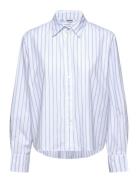 Relaxed Cropped Long-Sleeved Cotton Shirt Tops Shirts Long-sleeved Blu...