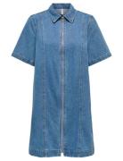 Onlrosenheim S/S Zip Dress Dnm Akm Moch Polvipituinen Mekko Blue ONLY