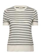 Viscose Short Sleeve Sweater Str Tops Knitwear Jumpers Cream Calvin Kl...