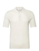 Openwork Knitted Cotton Polo Shirt Tops Polos Short-sleeved White Mang...
