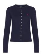 Stretch Mesh Cotton Crewneck Cardigan Tops Knitwear Cardigans Navy Pol...