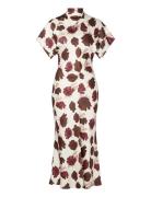 Alivia Short Sleeve Satin Midi Dress Polvipituinen Mekko Red Malina