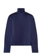 2Nd Francisca - Heavy Satin Tops Blouses Long-sleeved Navy 2NDDAY