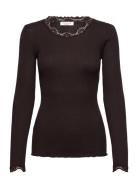 Rwbabette Silk Ls Lace T-Shirt Tops T-shirts & Tops Long-sleeved Brown...