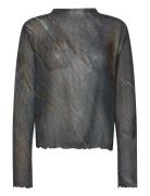 Simple Longsleeve Martian Flow Print-38 Tops Blouses Long-sleeved Blue...