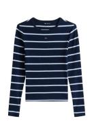 Tjw Slim Essential Rib Ls Tops T-shirts & Tops Long-sleeved Navy Tommy...