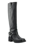 Biamary Knee High Biker Boot Tumbled Leather Korkeavartiset Saapikkaat...