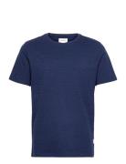 Mouliné O-Neck Tee S/S Tops T-shirts Short-sleeved Blue Lindbergh