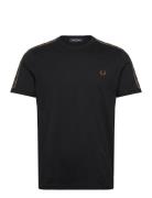 Contrast Tape Ringer Tee Tops T-shirts Short-sleeved Black Fred Perry