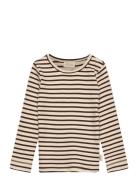 T-Shirt L/S Modal Striped Tops T-shirts Long-sleeved T-shirts Beige Pe...