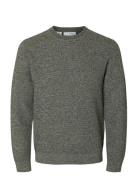 Slhross Ls Knit Structure Crew Neck Noos Tops Knitwear Round Necks Gre...