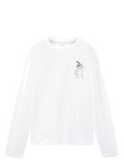 Printed Cotton-Blend T-Shirt Tops T-shirts Long-sleeved T-shirts White...