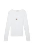 Ls Woven Label 2X2 Rib Scoop Nec Tops T-shirts & Tops Long-sleeved Whi...