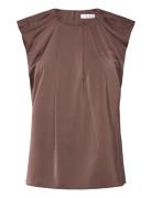 Draped Top Tops Blouses Sleeveless Brown Coster Copenhagen