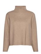 Mslupi High Neck Knit Pullover Tops Knitwear Turtleneck Beige Minus