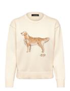 Intarsia-Knit Golden Retriever Sweater Tops Knitwear Jumpers Cream Lau...