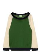 Colour Block Blouse Tops Knitwear Pullovers Green FUB