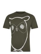 Big Owl Print Tee - Gots/Vegan Tops T-shirts Short-sleeved Green Knowl...
