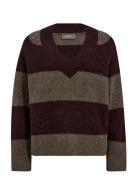 Mmtaci Stripe Ls V-Neck Knit Tops Knitwear Jumpers Brown MOS MOSH
