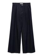 Wide-Leg Pleated Jeans Bottoms Jeans Wide Navy Mango