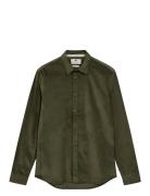 Akleif Solid Cord Shirt Tops Shirts Casual Khaki Green Anerkjendt