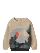 Jacquard Pullover William Tops Knitwear Pullovers Beige Wheat