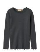 Rib T-Shirt L/S Reese Tops T-shirts Long-sleeved T-shirts Navy Wheat