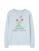 Flowers Blue Dof Lonf Sleeve T-Shirt Tops T-shirts Long-sleeved T-shir...