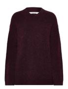 Slfsia Ras Ls Knit Long V-Neck Noos Tops Knitwear Jumpers Burgundy Sel...