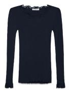 Rwbabette Silk Ls Lace T-Shirt Tops T-shirts & Tops Long-sleeved Navy ...