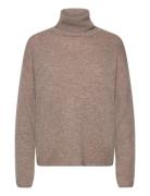Merino Knit Rollneck Tops Knitwear Turtleneck Brown A-View