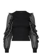 Krista Mix Ruffle Trim Slv Top Tops Blouses Long-sleeved Black French ...