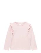 Frills Cotton T-Shirt Tops T-shirts Long-sleeved T-shirts Pink Mango