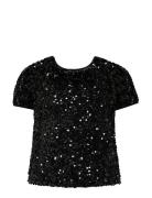 Kogconfidence Life Sequin S/S Top Jrs Tops T-shirts Short-sleeved Blac...
