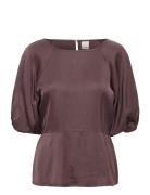 Ihzilna Ms Tops Blouses Short-sleeved Brown ICHI