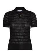 Polo-Neck Textured Sweater Tops T-shirts & Tops Short-sleeved Black Ma...