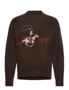 Western Graphic Crew Tops Knitwear Round Necks Brown Abercrombie & Fit...