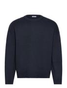 Boxy Knitted Cotton Sweater Tops Knitwear Round Necks Navy Weekday