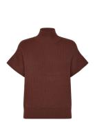 Perkins-Neck Short-Sleeved Sweater Tops Knitwear Jumpers Brown Mango