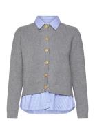 Combined Knitted Cardigan Tops Knitwear Cardigans Grey Mango