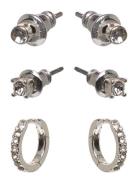 Sia Crystal Earrings 3-In-1 Set Silver-Plated Accessories Jewellery Ea...