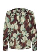 V-Neck Blouse With Tie Tops Blouses Long-sleeved Multi/patterned Mango