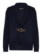 Buckle-Trim Cable Shawl-Collar Cardigan Tops Knitwear Cardigans Navy L...